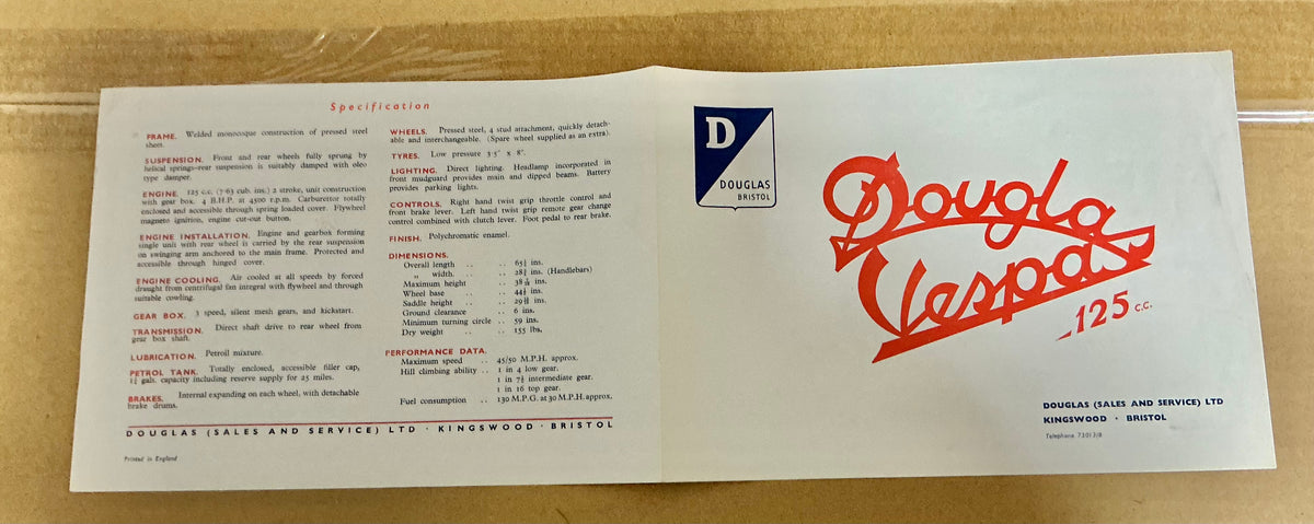 Vespa Douglas, original 1949 first 4 page leaflet, mega rare