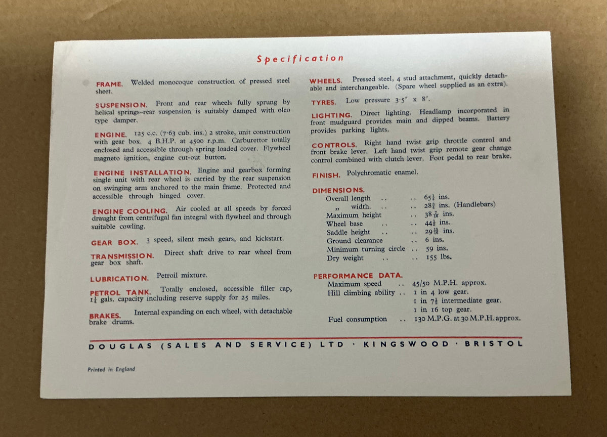 Vespa Douglas, original 1949 first 4 page leaflet, mega rare