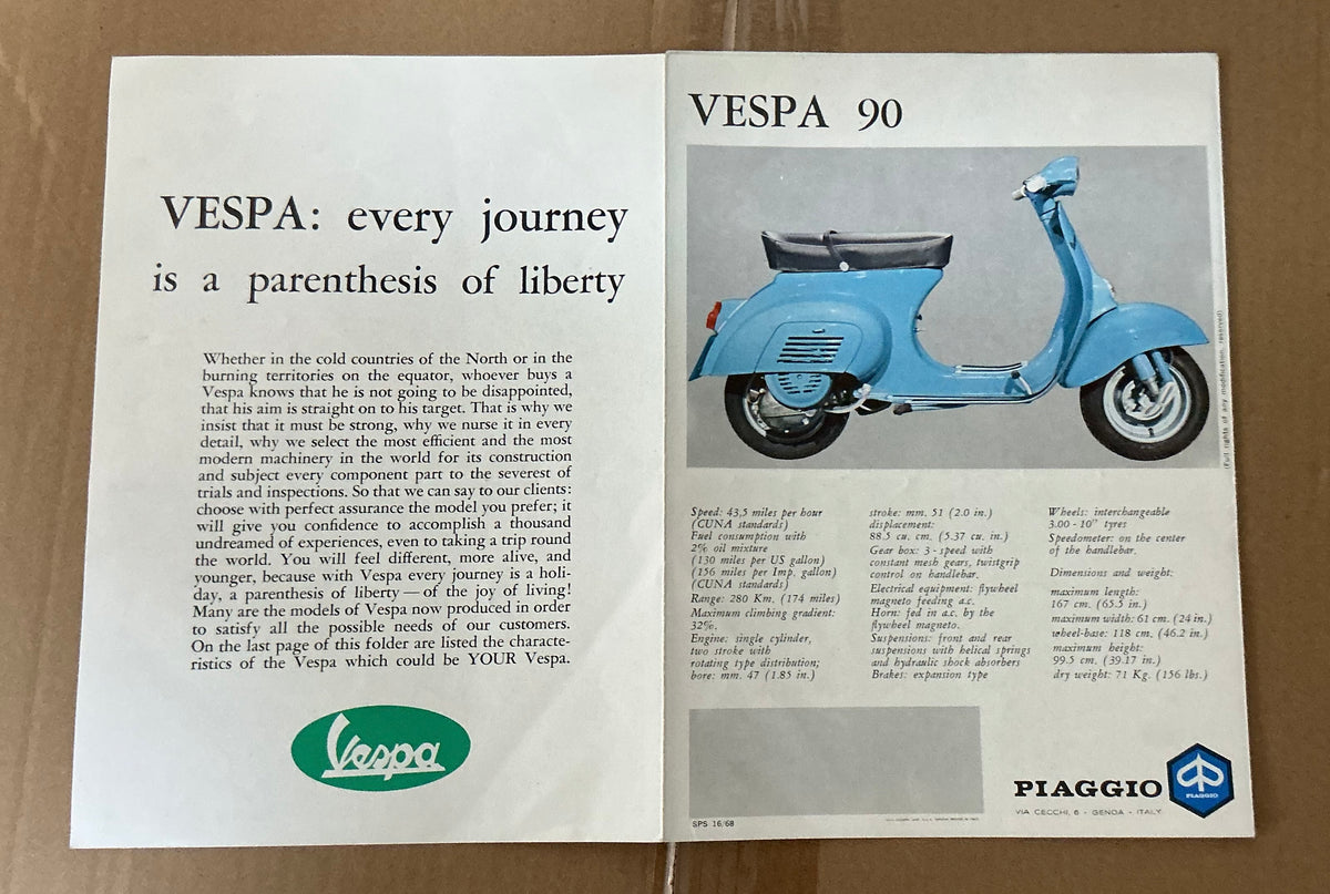 Vespa 1968 original V90 brochure in good condition
