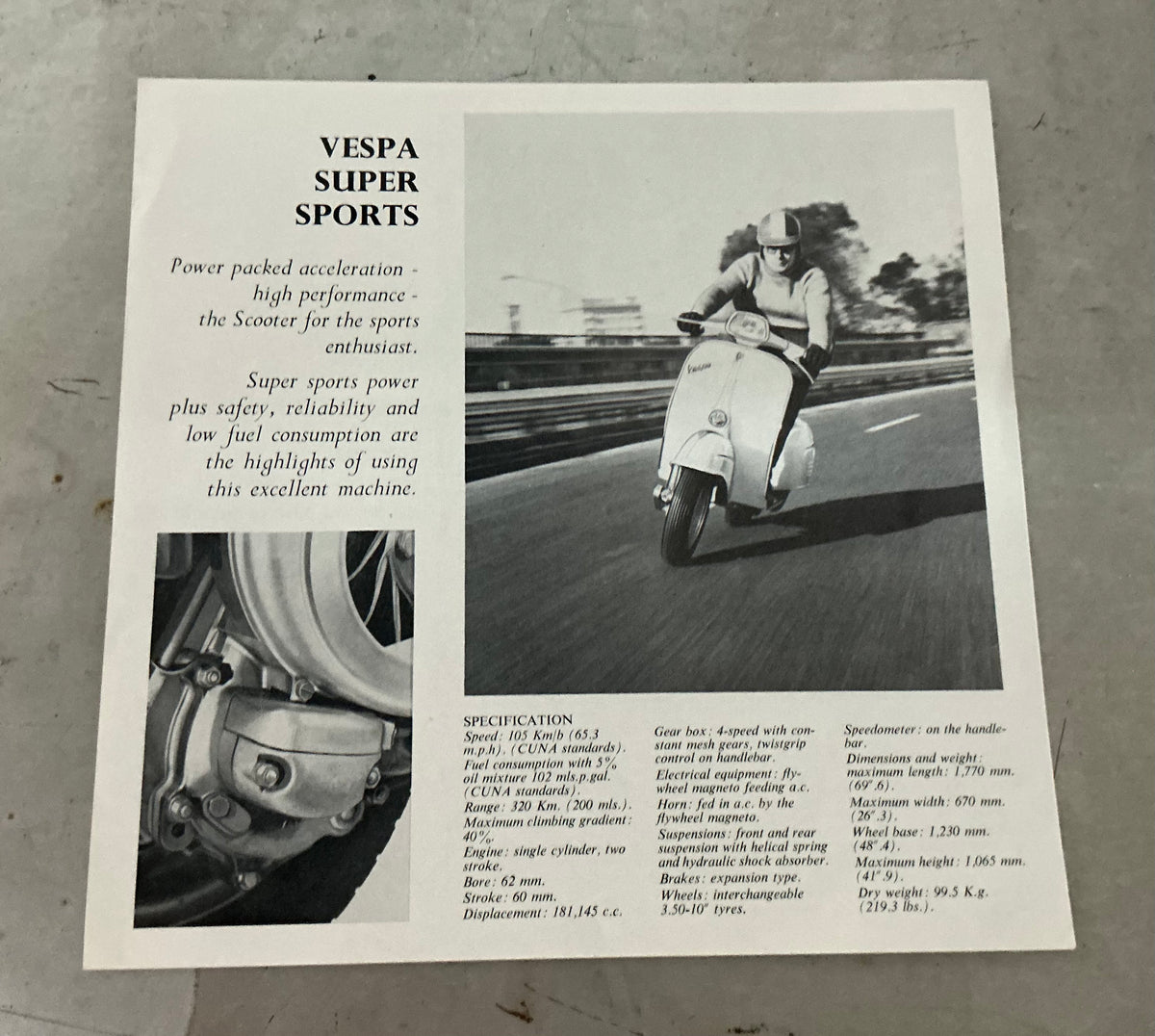 Vespa Douglas SS180/125 Super original 2 sided leaflet