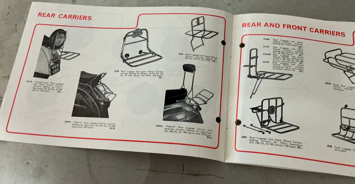 Vespa Douglas 1968 12 page original accessories catalogue