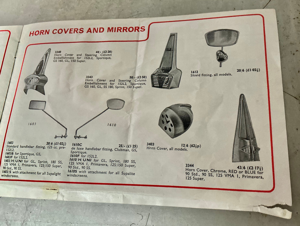 Vespa Douglas 1970 original accessory catalogue