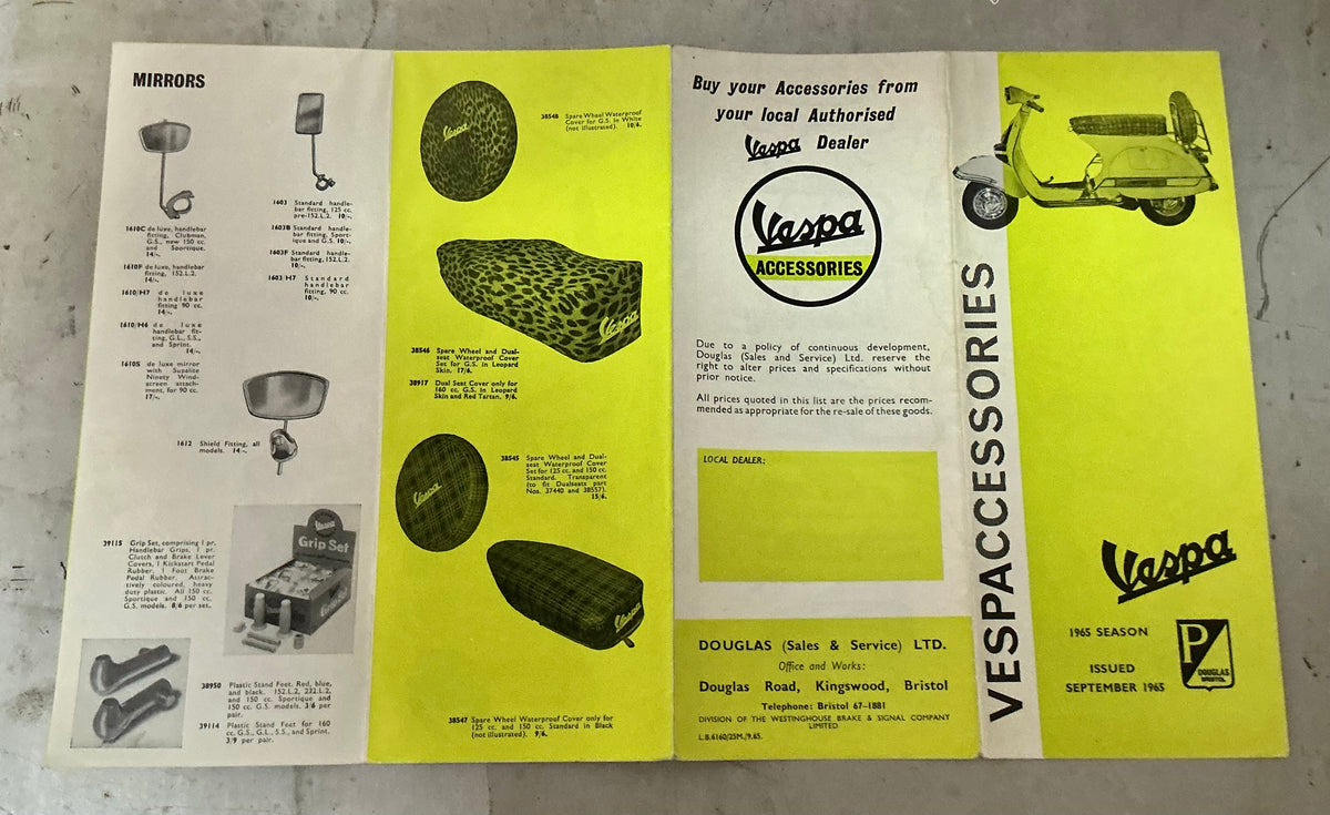 Vespa Douglas 1965 original rare accessories brochure/poster