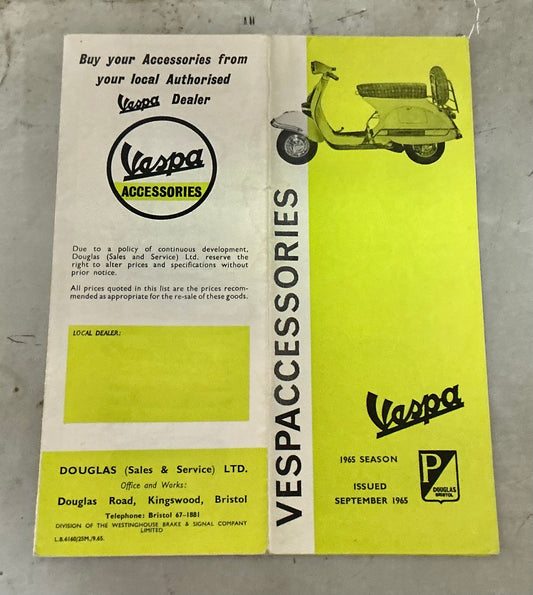 Vespa Douglas 1965 original rare accessories brochure/poster
